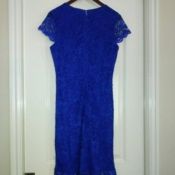 Thalia Sodi Royal Blue Lace Ruched Dress Short Sleeve Size Large NWT - Picture 6 of 12
